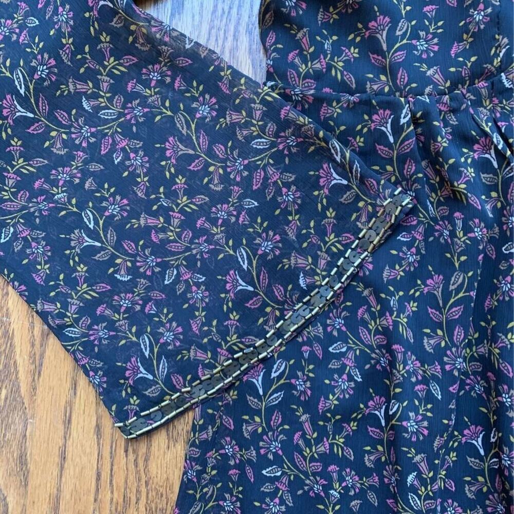 Forever 21 Contemporary Womens A Line Dress Black Floral Tie Embellished M New - Picture 3 of 7